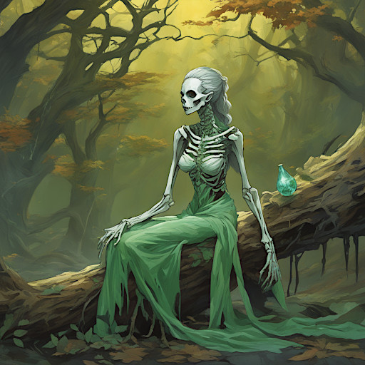 Skelettfrau im Wald